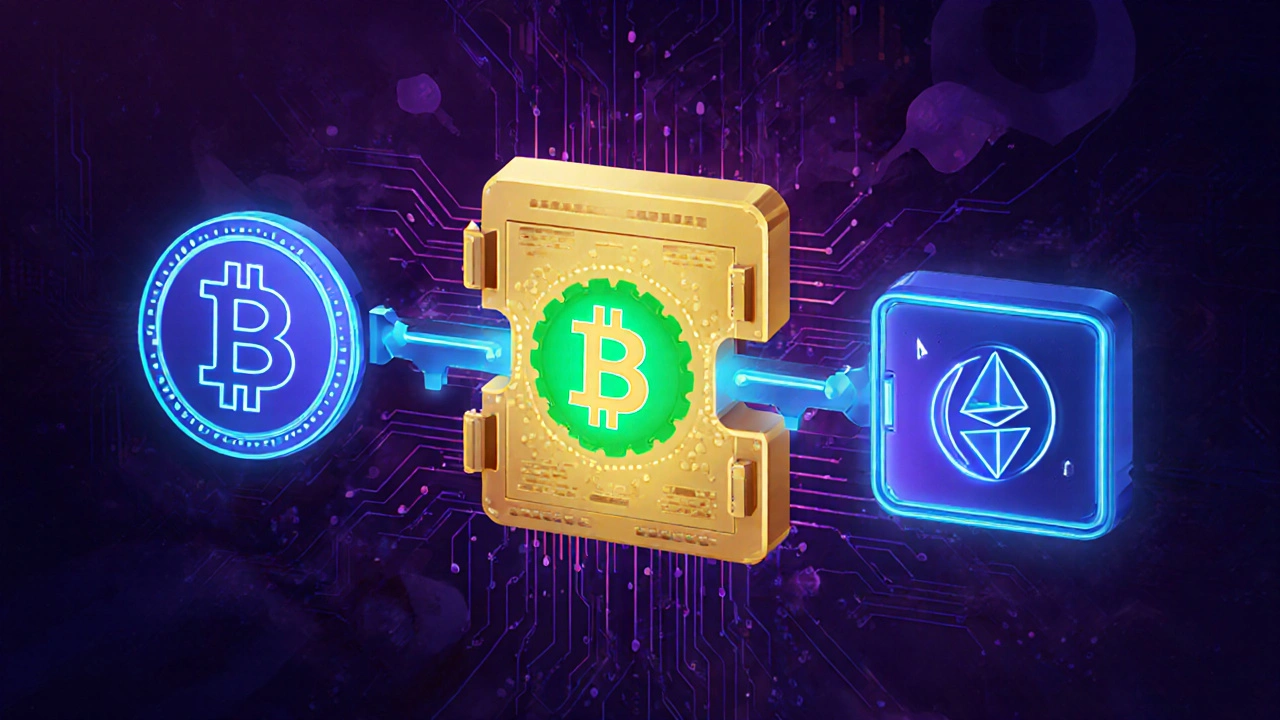 Mehrfachsignatur‑Prozess mit drei Schlüsseln und leuchtender Blockchain‑Transaktion.