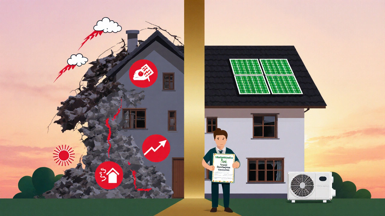 Haus verwandelt sich von energieverschwendend zu effizient mit staatlicher Förderung.