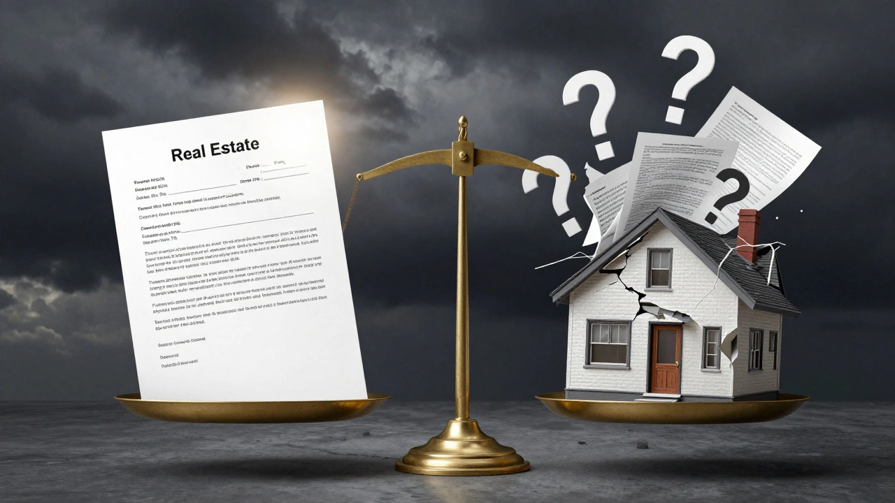 Eine Waage, die klare Vertragsbedingungen gegen chaotische Kostenüberraschungen abwägt.