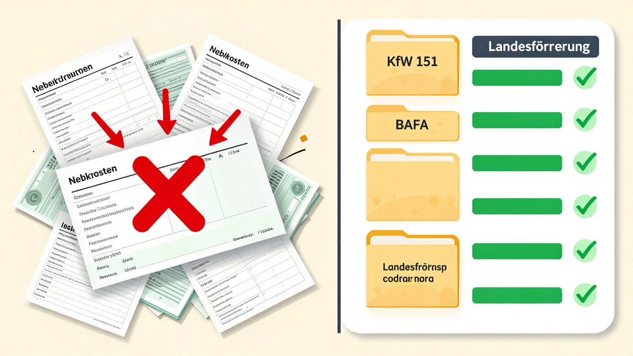 Vergleich von ungeordneten Nebenkosten und strukturierten Förderungsansprüchen in Diagrammform.