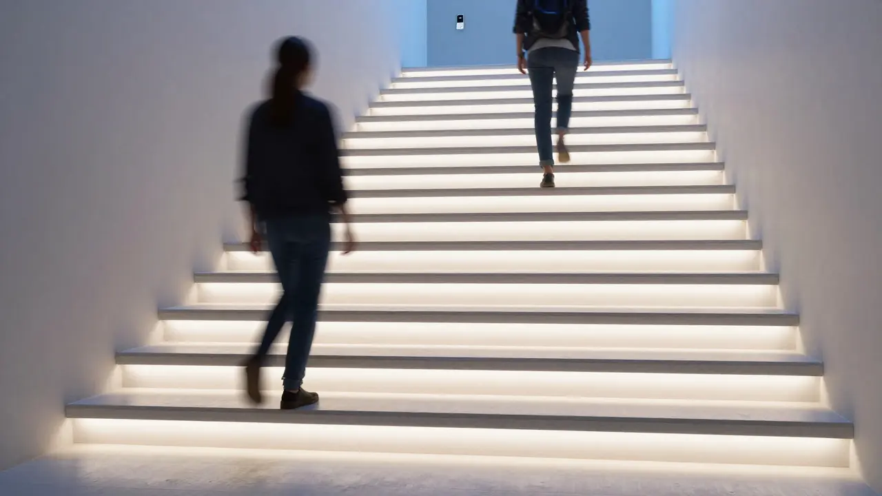 Intelligente Treppenbeleuchtung, die sich an Bewegung anpasst und nahtlos verschwindet.