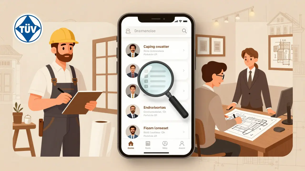 Vergleich der drei Sanierungsmodelle: Fachfirma, Plattform und Architekt, dargestellt in einer künstlerischen Szene mit historischen Bauplänen.