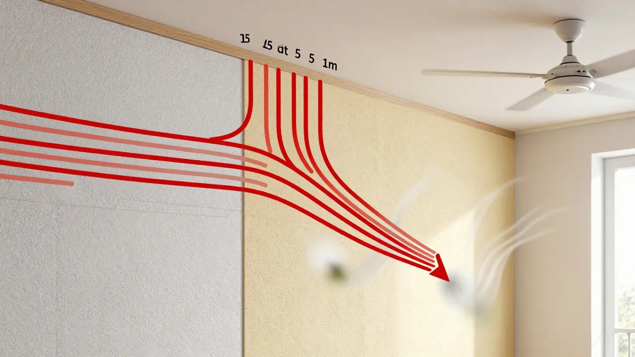 Schnittzeichnung einer Wand mit Wärmeströmen, die von der kalten Ecke ablenken, im Vergleich zu atmungsaktiver Dämmung.