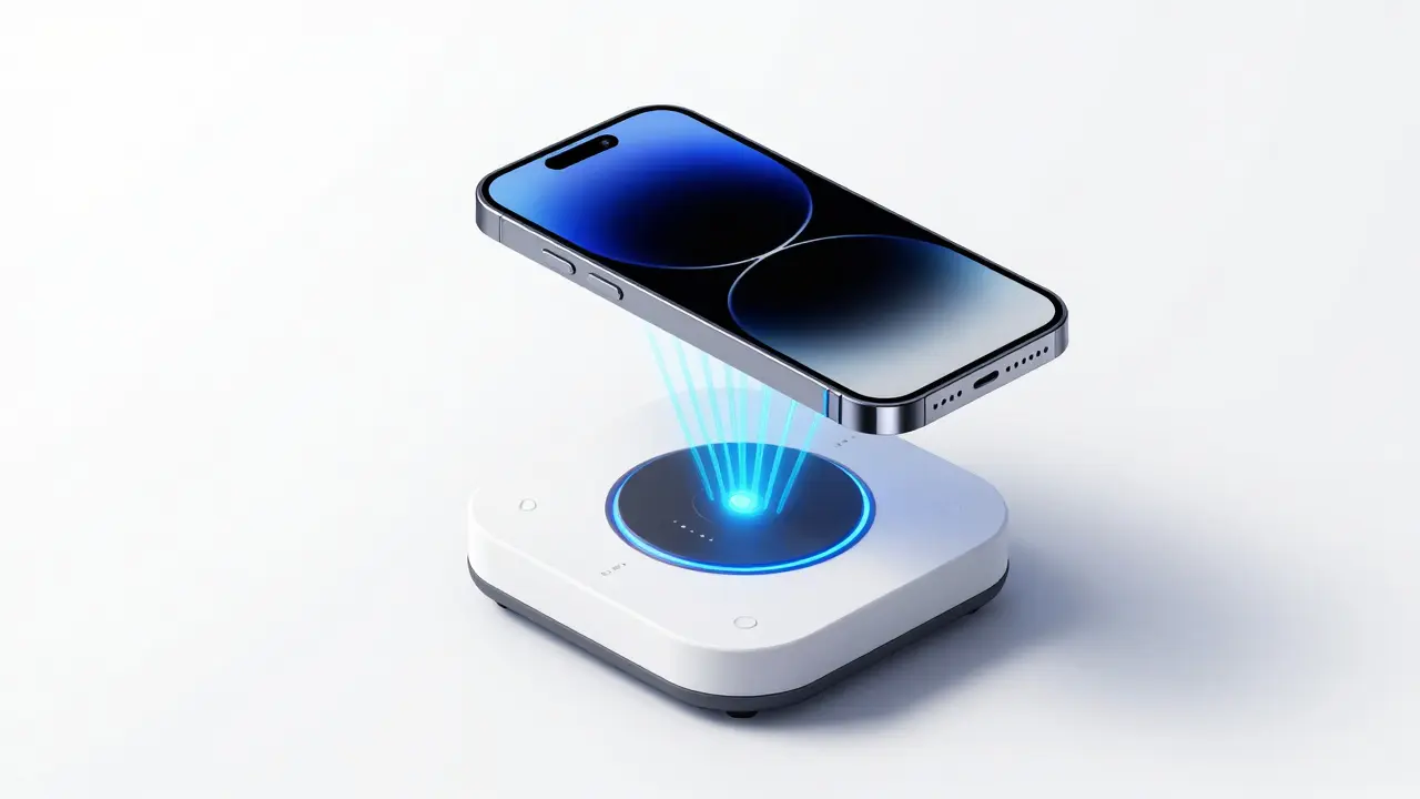 Smartphone sendet Signale an Smart Home Zentrale zur Ortung.