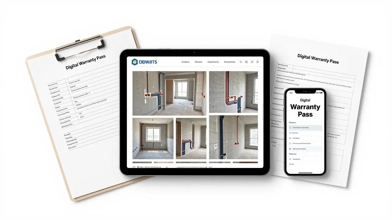 Dokumentation von Renovierungsarbeiten mit Tablet und Unterlagen