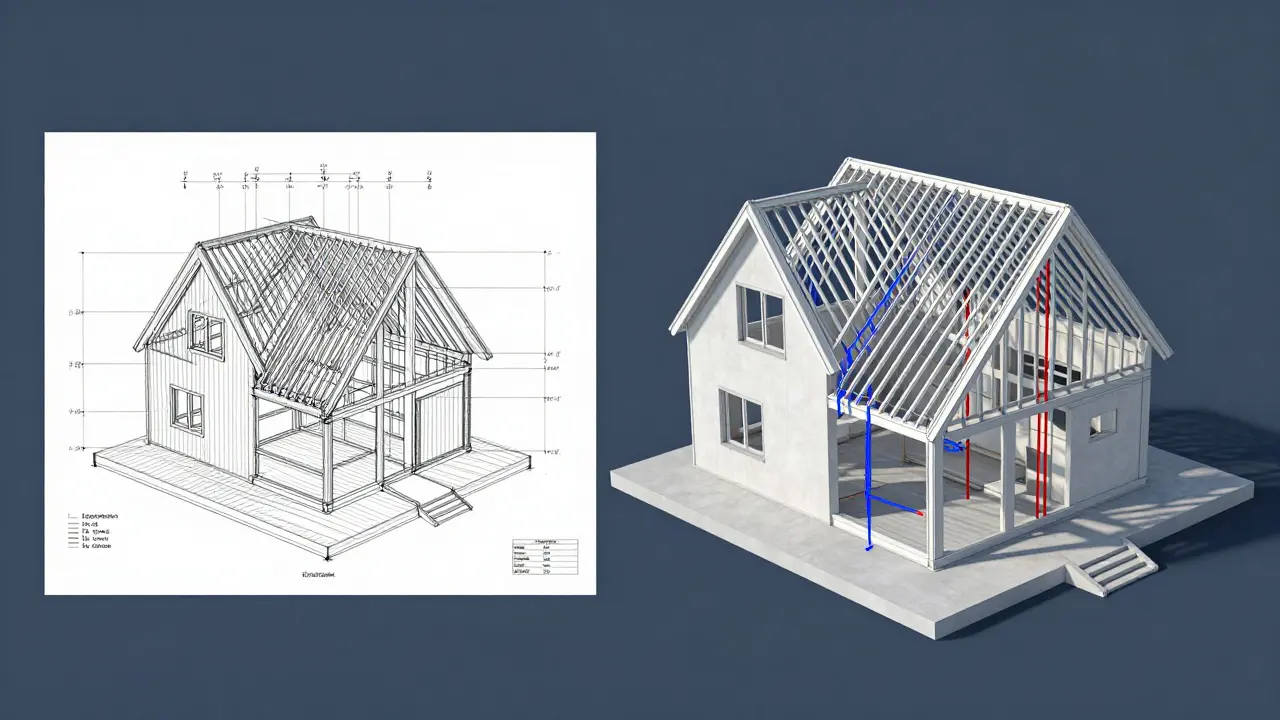 Technische Statikpläne und Lastberechnungen eines Gebäudes