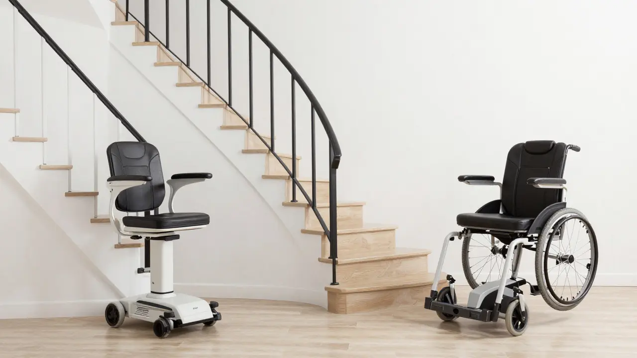 Vergleich von geraden, Kurven- und Plattformliften in einem Haus.