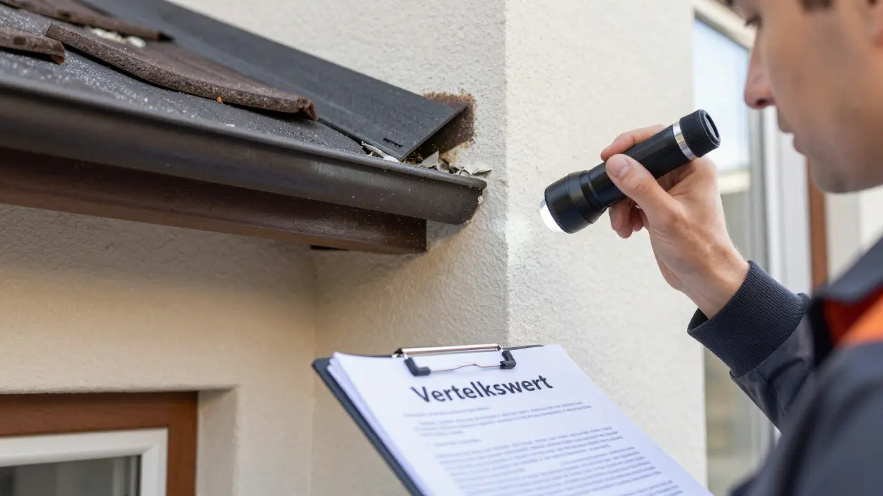 Gutachter inspiziert ein Haus auf Schäden zur Ermittlung des wahren Verkehrswerts.