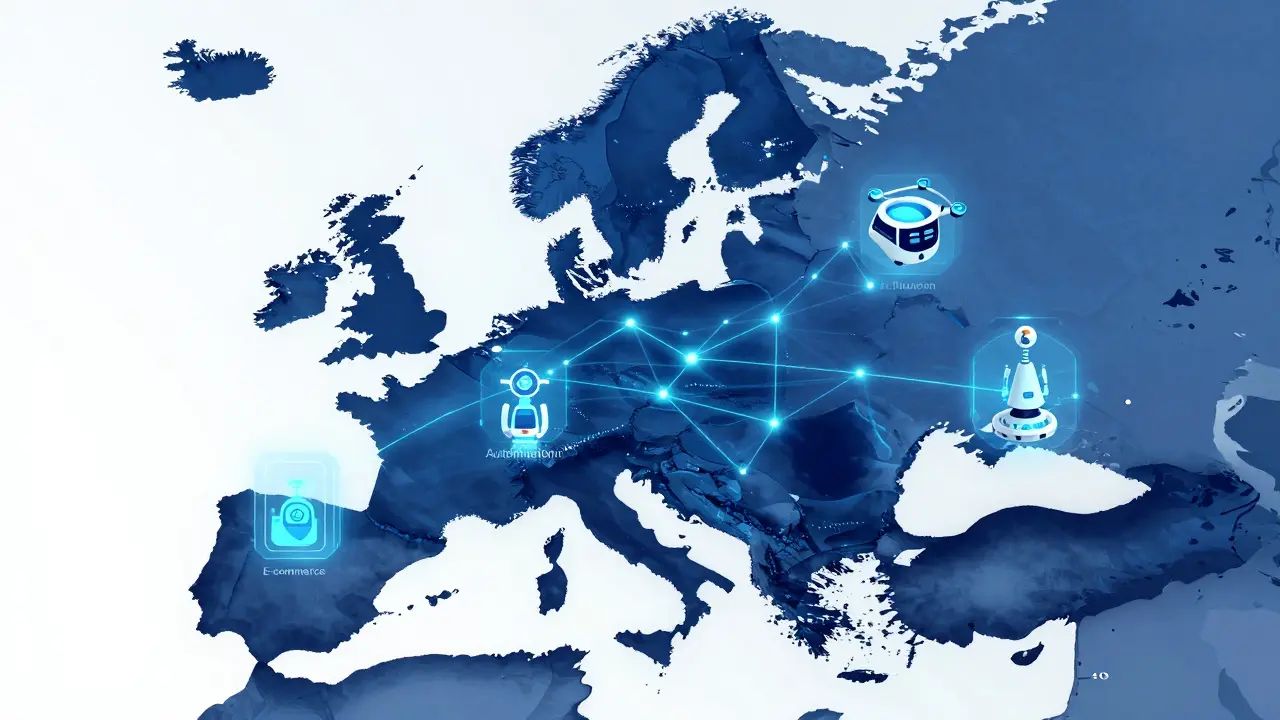 Konzeptionelle Darstellung von Lieferketten und Automatisierung in Europa