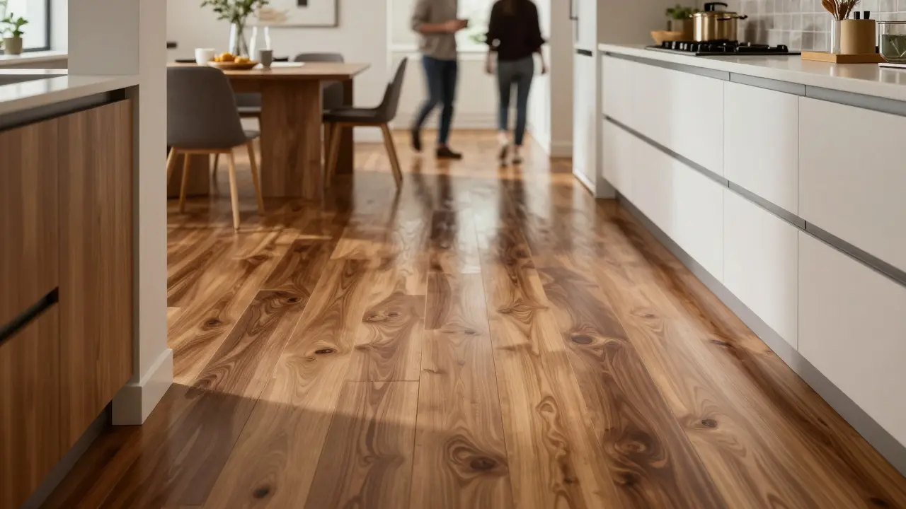 Moderne Küche mit strapazierfähigem, lackiertem Parkettboden