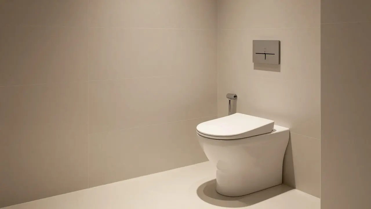 Modernes Badezimmer mit eingebaute Vorwand-WC und sauberer Optik