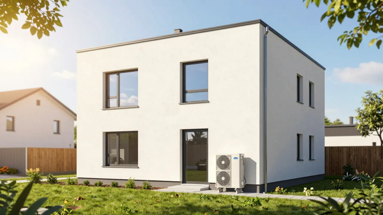Modernisiertes Haus mit Wärmedämmung und effizienter Heizung nach der Sanierung