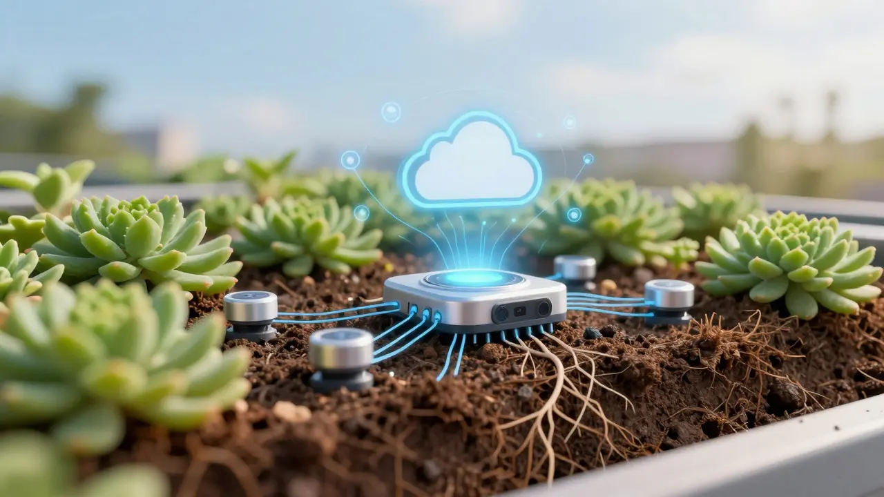 Smart-Sensoren überwachen Feuchtigkeit auf Gründach