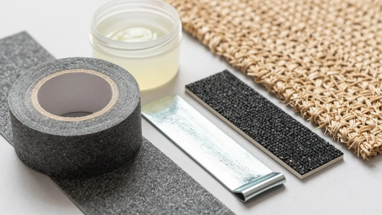 Verschiedene Rutschschutzmaterialien wie Streifen und Beschichtung im Detail