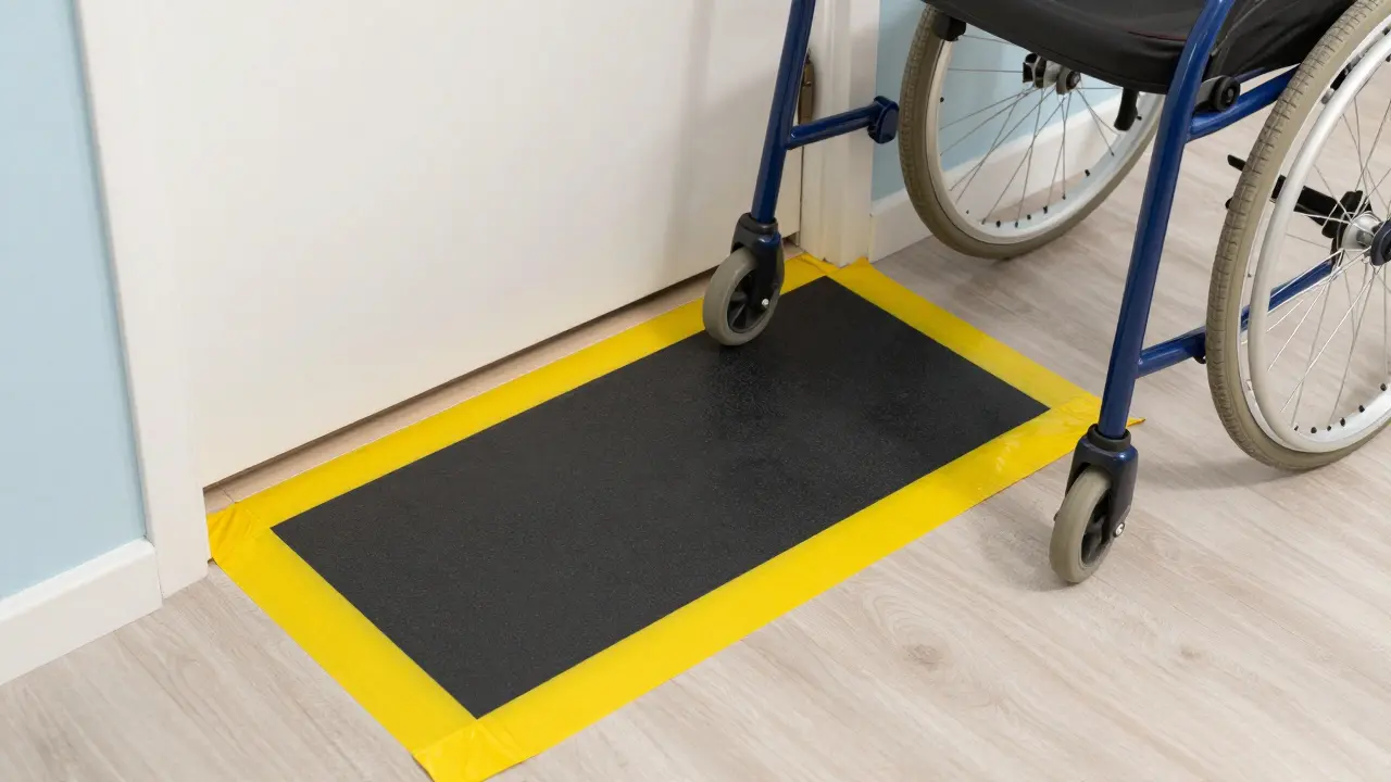 Eine Rampenlösung für Türschwellen mit reflektierender Markierung