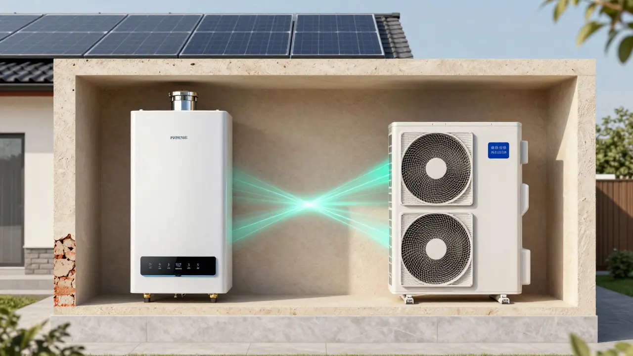 Hybridheizung mit Gas-Brennwertkessel und Wärmepumpe für nachhaltige Wärme
