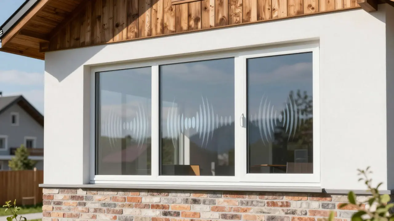 Moderne Dreifachverglasung an einem Neubau-Fassadenfenster