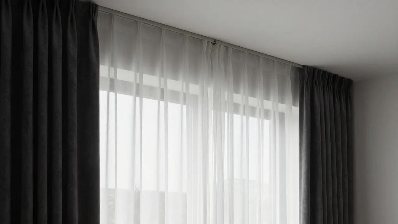 Schichtvorhänge: Transparente Gardine vor schwerem Verdunkelungsvorhang