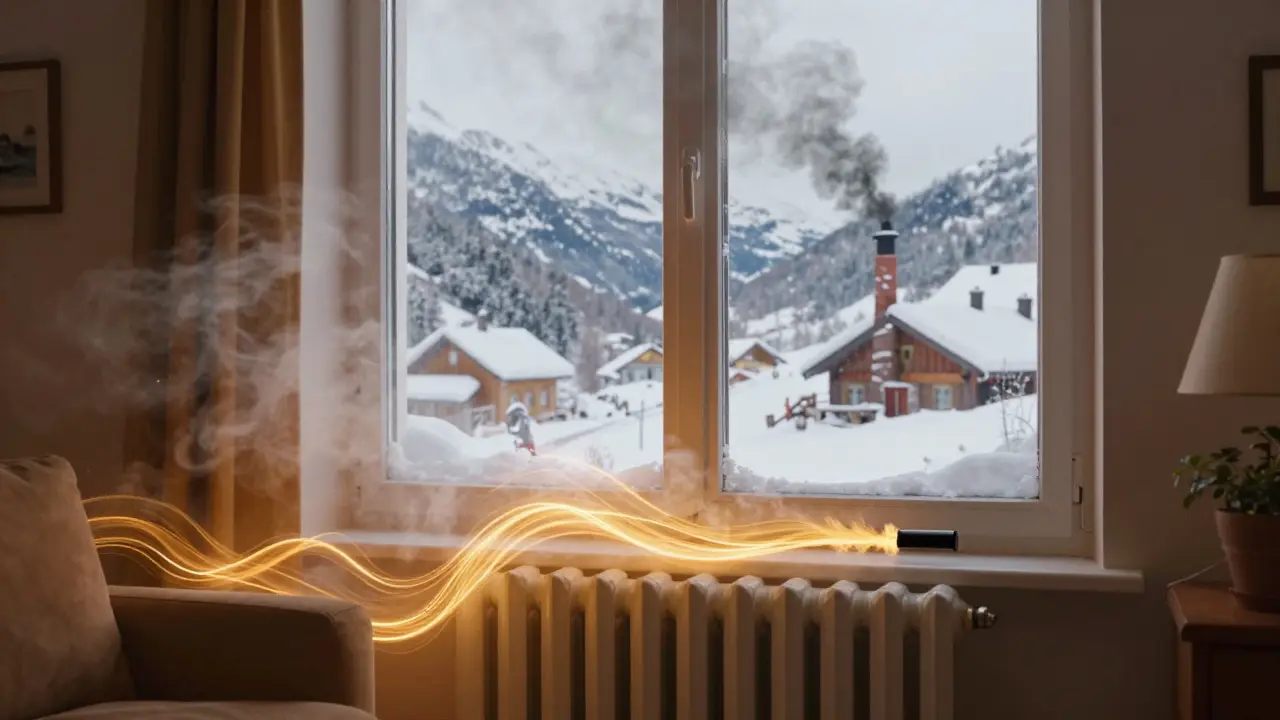 Visuelle Darstellung von Energieeinsparung durch Wärmerückgewinnung im Winter