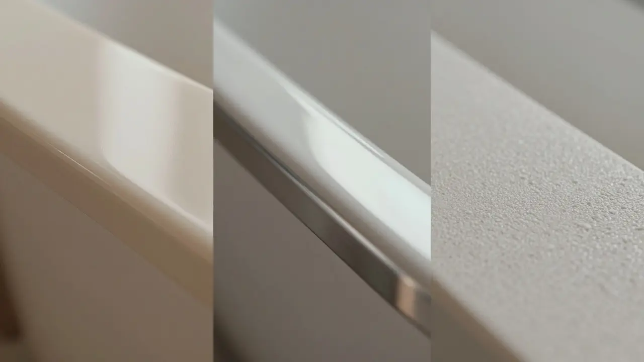 Detailaufnahme der Oberflächen von Acryl, Stahl-Emaile und Mineralguss-Badewannen