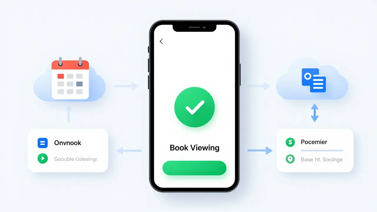 Digitale Illustration einer automatisierten Terminbuchungs-App mit Kalender-Sync