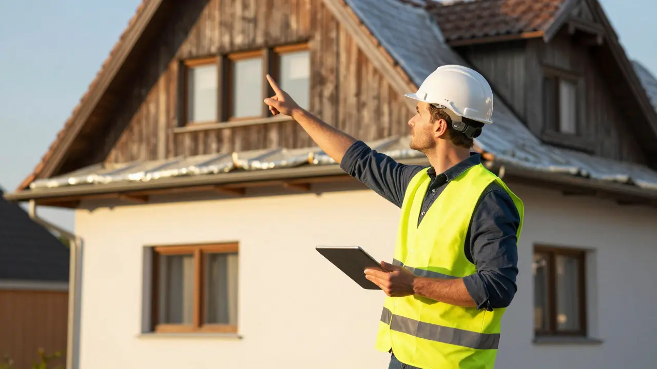Energetiker prüft Fassade und Dämmung vor Ort