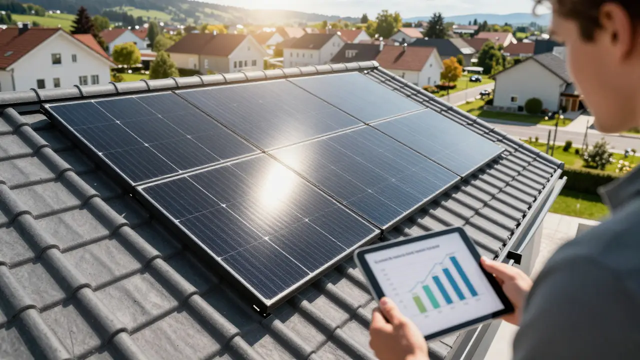 Modernes Dach mit neuen Ziegeln und Photovoltaik-Modulen
