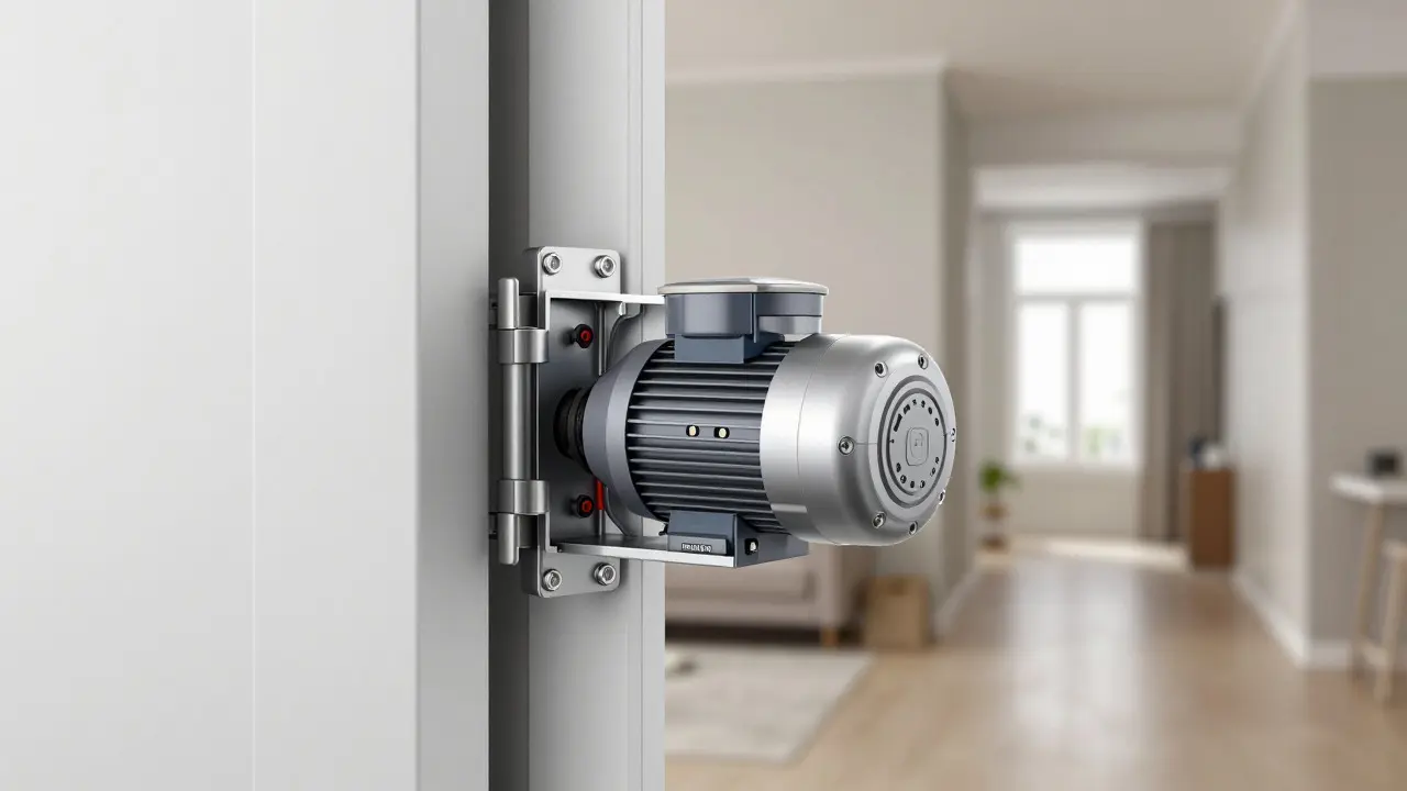 Nahaufnahme eines Low-Energy-Türantriebs im Rahmen