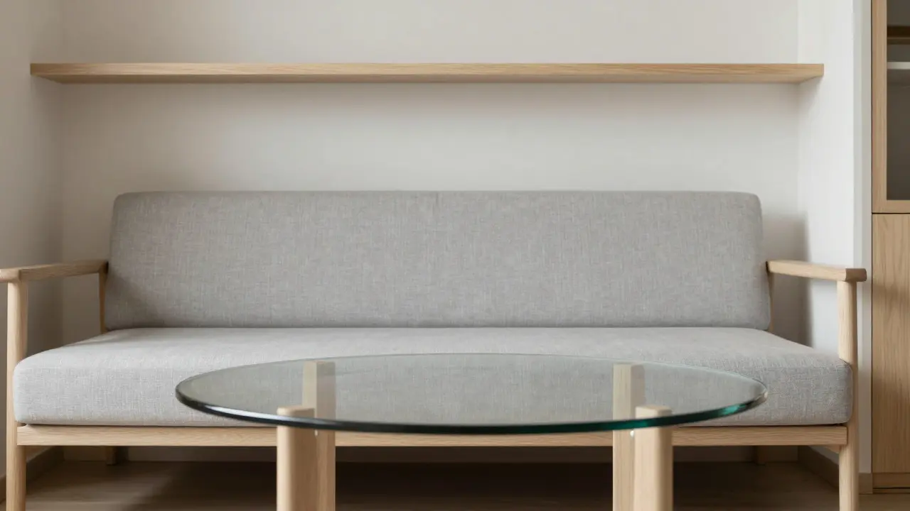 Runder Glastisch vor Sofa mit optimiertem Abstand im kleinen Raum