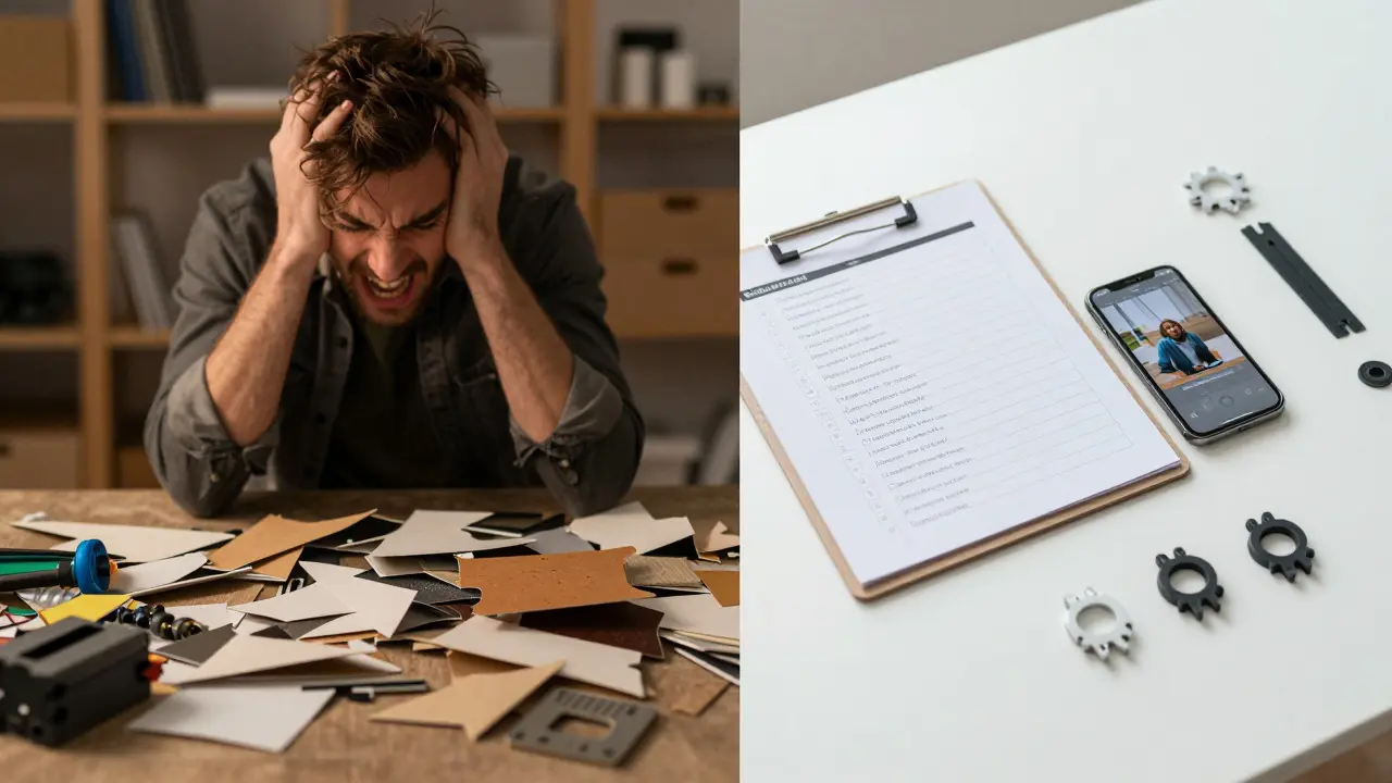Vergleich von chaotischem und organisiertem Arbeitsplatz beim DIY