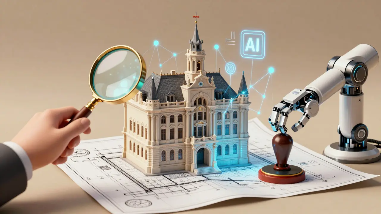 Visuelle Darstellung von KI-Analyse bei historischen Altbauten