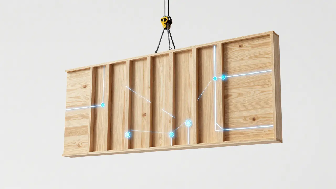 Vorgefertigte Holzwand mit technischer Planung