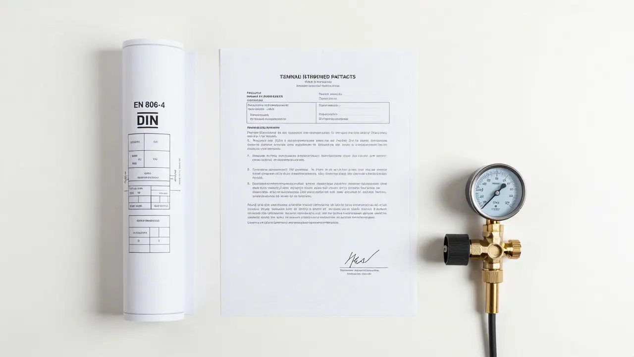 Dokumente und Manometer für die Rohrleitungsprüfung