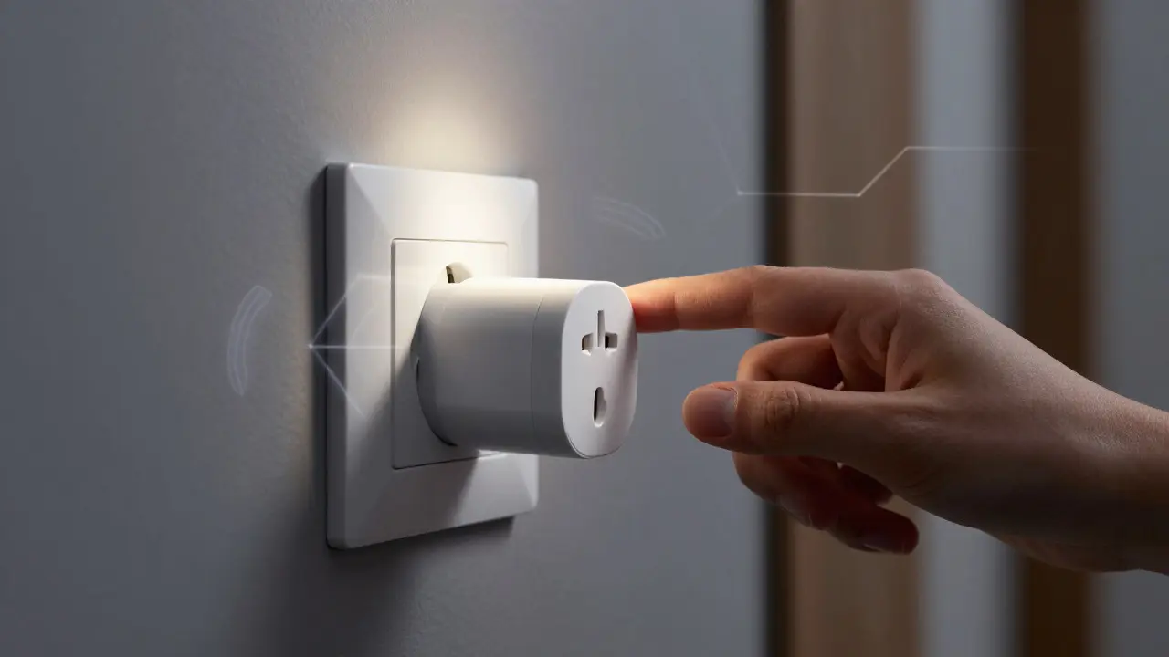 Hand plugging in a smart device with abstract data visuals