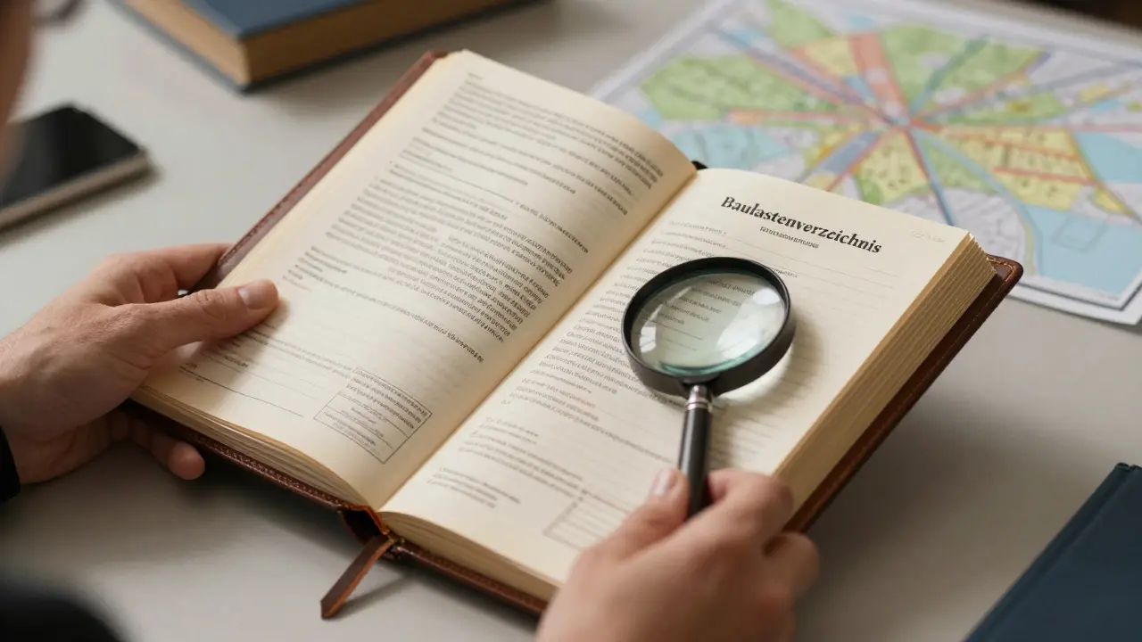 Hands inspecting a detailed registry book with a magnifying glass