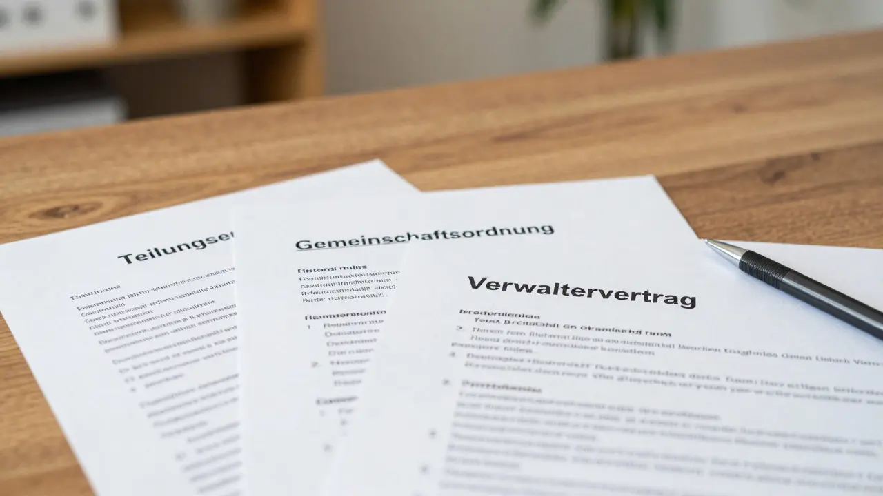 Rechtliche Dokumente für Eigentümergemeinschaften auf dem Tisch