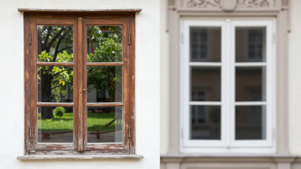 Renoviertes Vintage-Fenster im Vergleich zu neuem Kunststoff