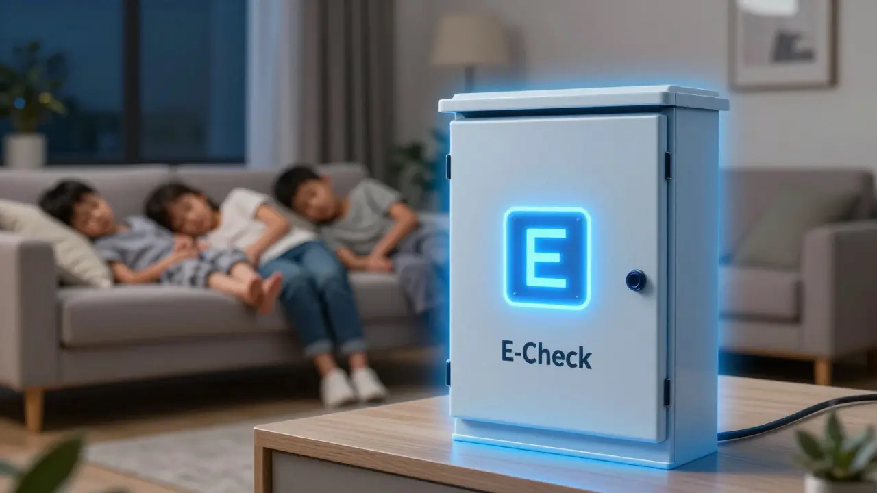 Ruhiges Schlafzimmer mit glühendem Schutzschild um den Stromkasten