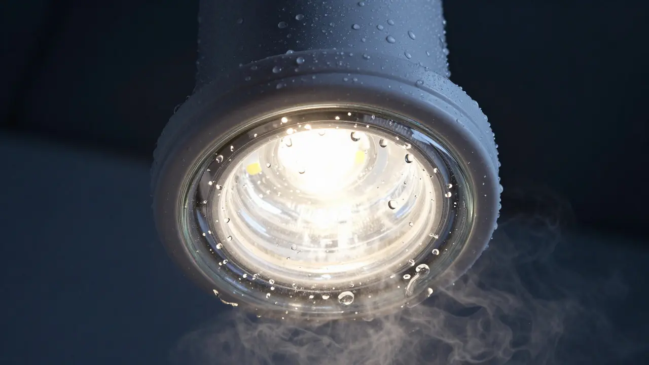 Wasserdichte IP67 LED-Leuchte mit Wassertropfen auf der Oberfläche
