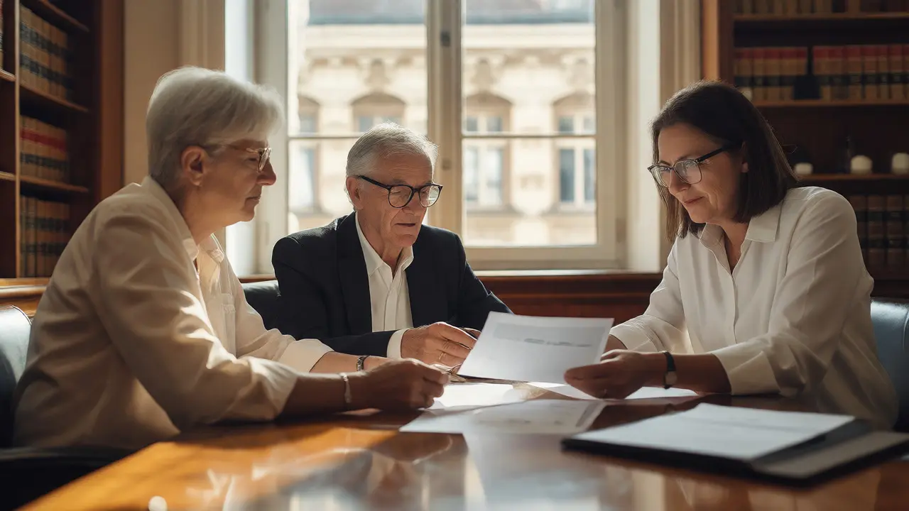 Familienmitglieder und Berater besprechen die Gründung einer Stiftung im Büro.