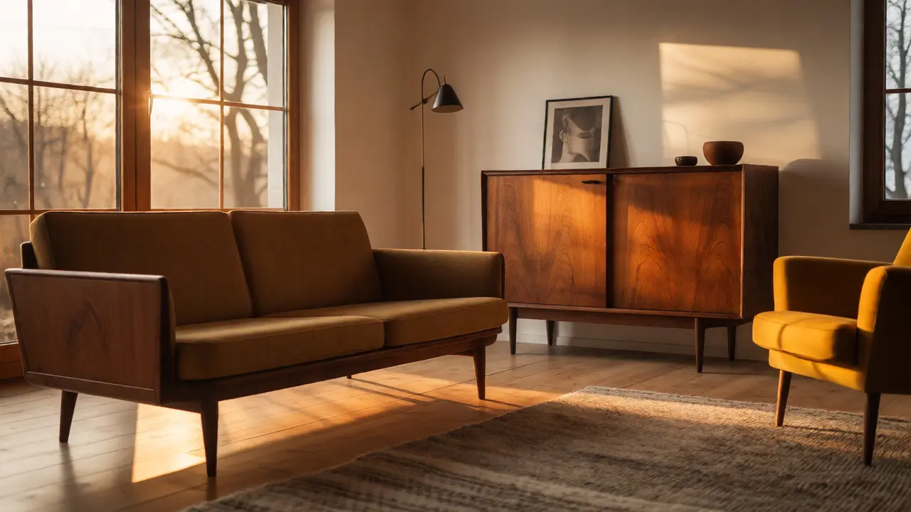 Mid-Century Design im Wohnzimmer: Ikonische Formen & warme Hölzer