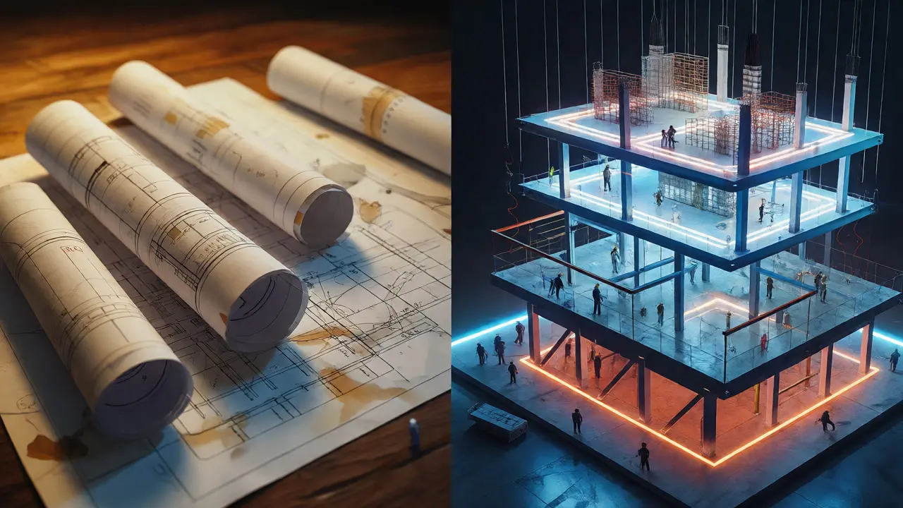Vergleich von 2D-Plänen und dynamischem 4D-BIM-Modell
