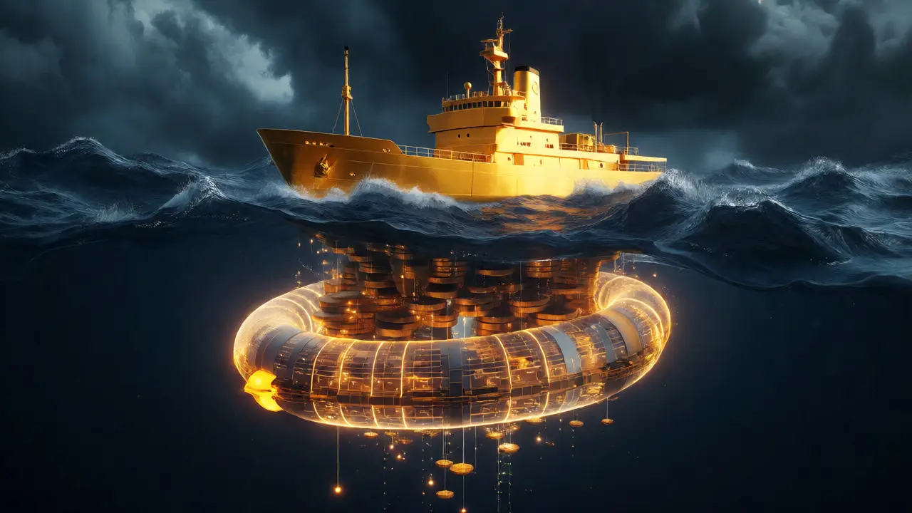 Schiff auf stürmischer See mit glänzendem Schutzschild