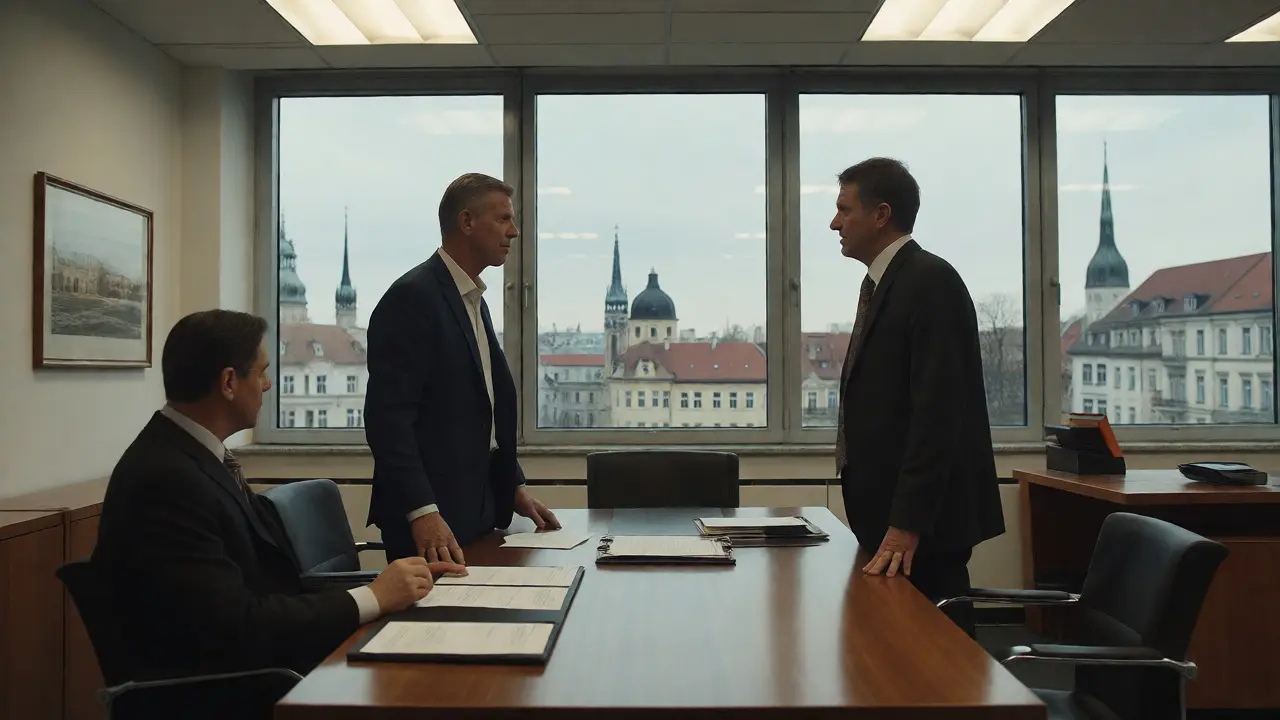 Verhandlungssituation im Notarbüro bezüglich Vorkaufsrecht